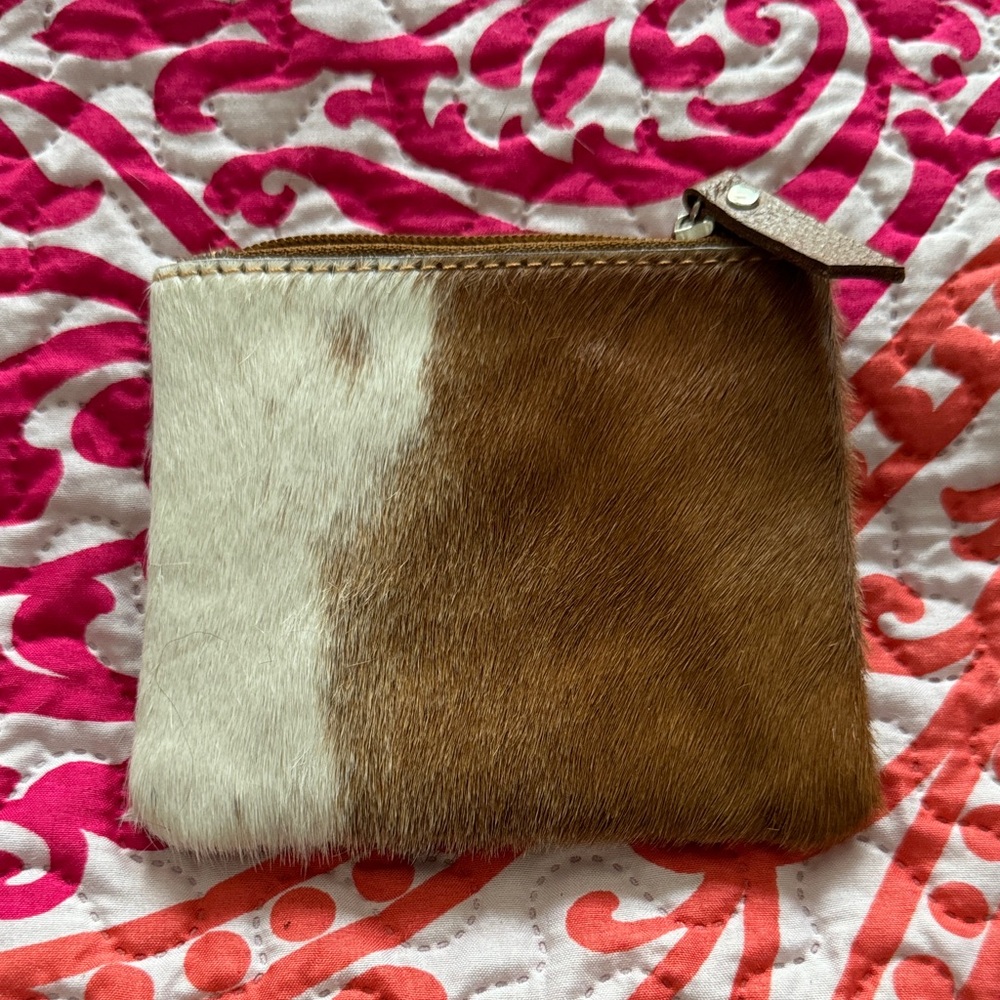 Brown and White Genuine Cowhide Coin Purse